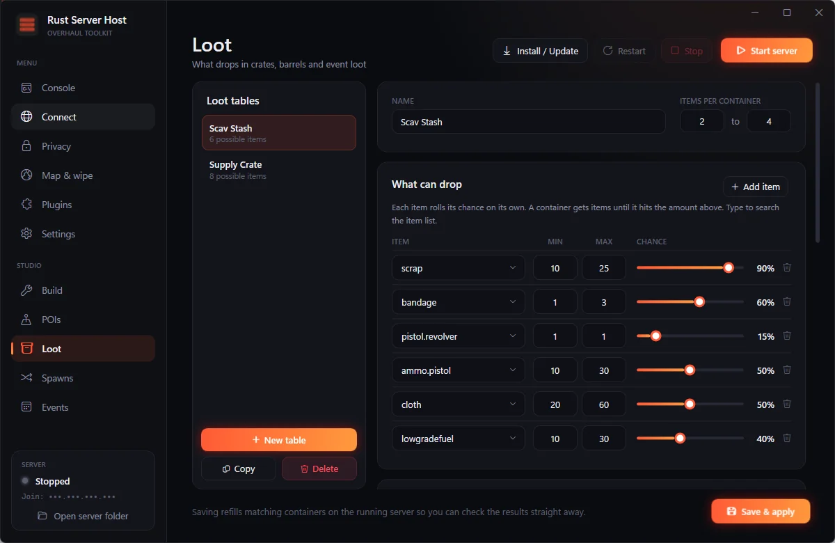 The Studio's loot table editor.
